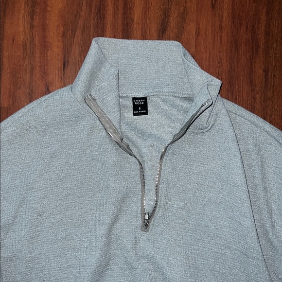 Emery Rose quarter zip cropped waffle sweater small grey cozy pullover - Picture 5 of 7